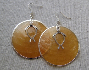 Sterling Silver Turtles In The Sun Sea Shell Charm Earrings