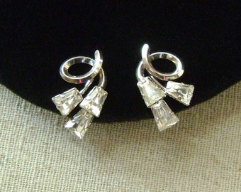 Vintage Sterling Silver Elegant Faceted Glass Crystal Earrings