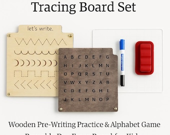 Montessori Tracing Board Set - Wooden Pre-Writing & Alphabet Practice - Reusable Educational Toy for Kids