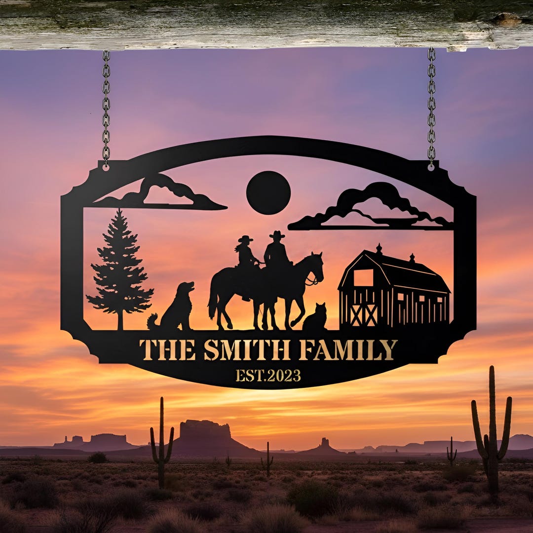 Custom Western Ranch Metal Sign, Personalized Cowboy Family Name Plaque ...