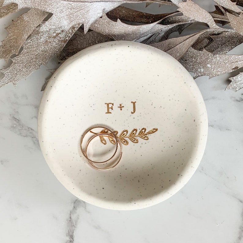 Couple's Stone-look Ring Dish Custom Initials Wedding Engagement Gift Jewellery dish Personalised image 2