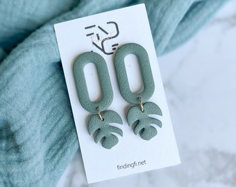 Deep Moss OLEAF drop statement earrings | handmade polymer clay | stainless steel