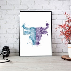 Geometric Watercolour Ox Wall Art - Digital illustration - Instant Download | Geometric | Modern | Minimalist | Home Decor