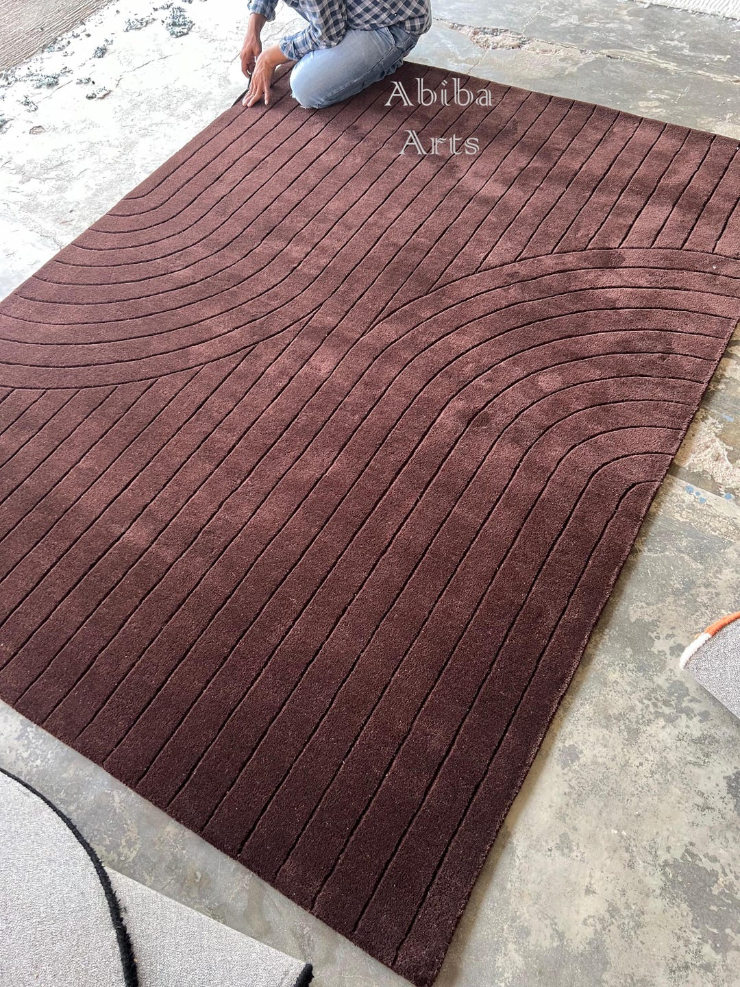 Brown Textured Rug Brown Textured Line Rug | Hand-tufted Carved Pattern Carpet | Modern ...