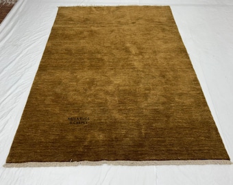 Handloom Solid Brown Wool Rug | Minimalist Area Carpet | Handmade Modern Floor Rug | Bedroom & Living Room Decor | Abiba Rugs Carpet