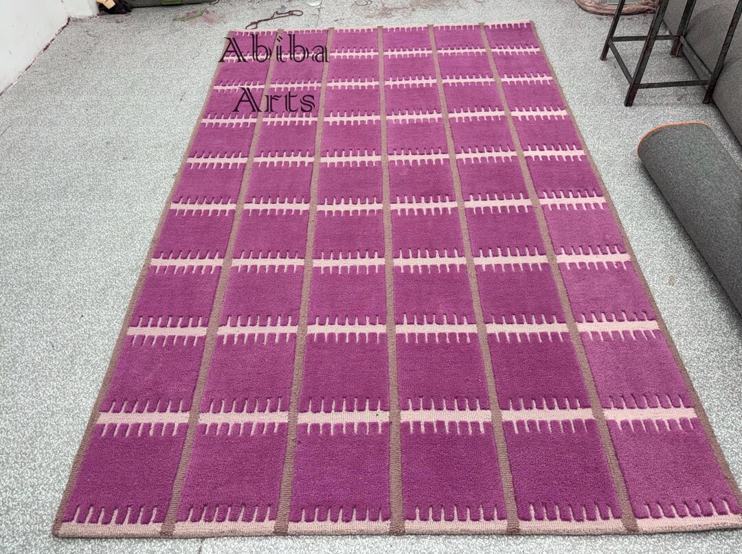 Pink Rup Pattern Pink Textured Grid Rug | Hand Tufted Magenta Woven Pattern Carpet ...