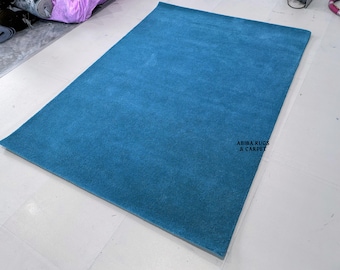 Teal Blue Area Rug | Modern Minimalist Carpet for Living Room, Bedroom or Office | Custom Size Plain Solid Rug | Handmade Soft Floor Mat