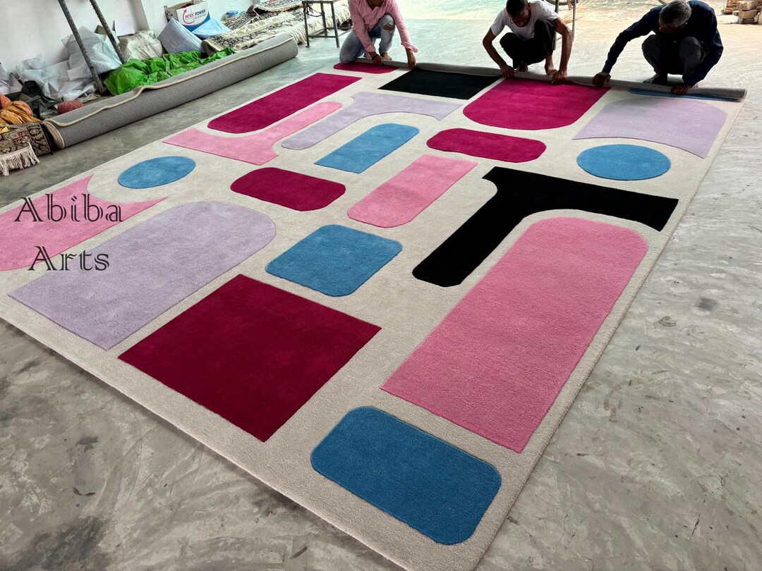 Colour Blocks Violet Rug Color Block Geometric Rug | Modern Pop Art Carpet | Pink Blue Black ...