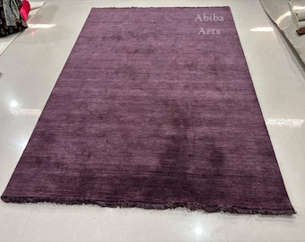 Plum Purple Area Rug | Solid Handloom Carpet | Modern Minimalist Living Room Rug | Handmade Soft Floor Rug | Contemporary Home Decor