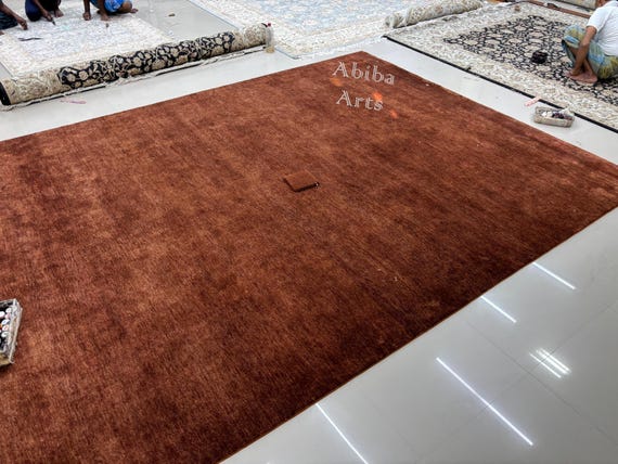 Solid Rust Handloom Rug | Terracotta Brown Wool Carpet | Modern Minimal Area Rug | Handmade Organic Weave | Custom Size Living Room Decor