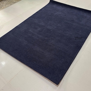 Navy Blue Wool Rug | Hand-Tufted Solid Carpet | Deep Blue Area Rug | Minimalist Living Room & Bedroom Decor | ABIBA Rugs