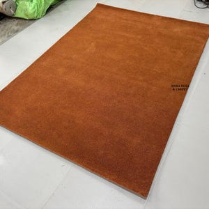 Burnt Orange Wool Rug | Hand-Tufted Solid Carpet | Warm Minimalist Area Rug | Cozy Modern Decor for Living Room & Bedroom