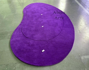 Purple Irregular Abstract Rug | Hand-Tufted Modern Boho Area Rug | Organic Shape Floor Art | Custom Living Room Carpet