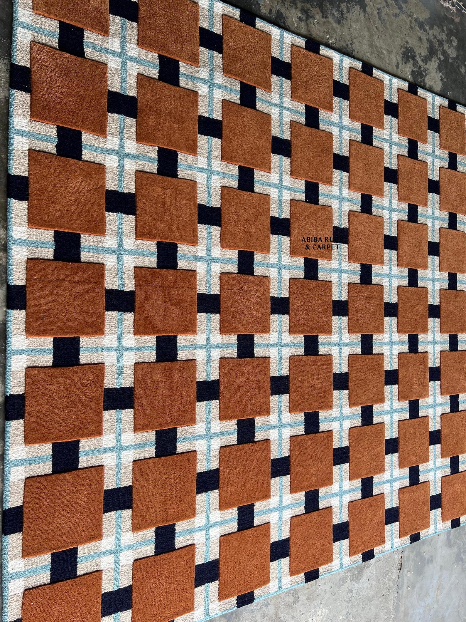 Geometric Handmade Wool Rug | Brown Square & Grid Design | Modern ...