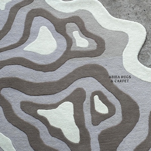 Neutral Abstract Wool Rug | Modern Irregular Hand-Tufted Carpet | ABIBA Rugs Statement Rug for Living Room or Studio Decor