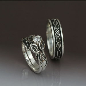 CIRCLING LEAVES Wedding Band. 6mm width. This ring in sterling silver. Leaf Ring, Leaf Band image 5