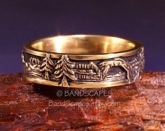 14k UTAH South-West Landscape - A Highly Detailed Wedding Band, Mountains, Arches,  Handcarved Detail