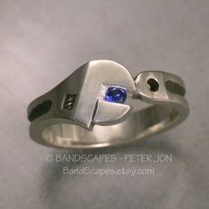 Sterling WRENCH WEDDING BAND with Genuine Sapphire. A real wedding ring for all mechanics image 4