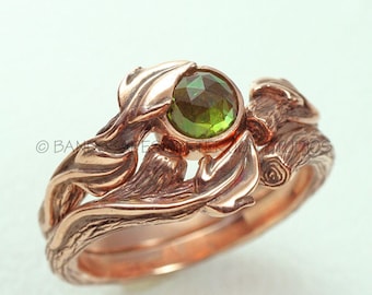 ROSE GOLD Wedding Set.  Engagement Ring, Wedding band.  Made to order in 14k white gold, yellow gold, or rose gold