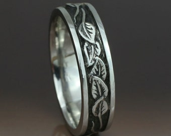 CIRCLING LEAVES Wedding Band.  6mm width.  This ring in sterling silver.  Leaf Ring, Leaf Band