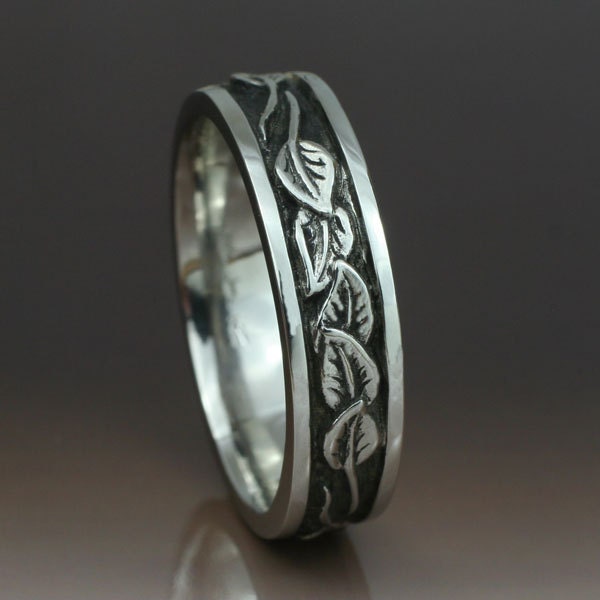 CIRCLING LEAVES Wedding Band.  6mm width.  This ring in sterling silver.  Leaf Ring, Leaf Band