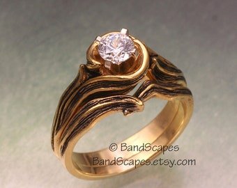 Lilly Of The Valley Wedding Ring Set, .50ct. Moissanite, Your choice of 14k Yellow, 14k White, or 14k Rose Gold