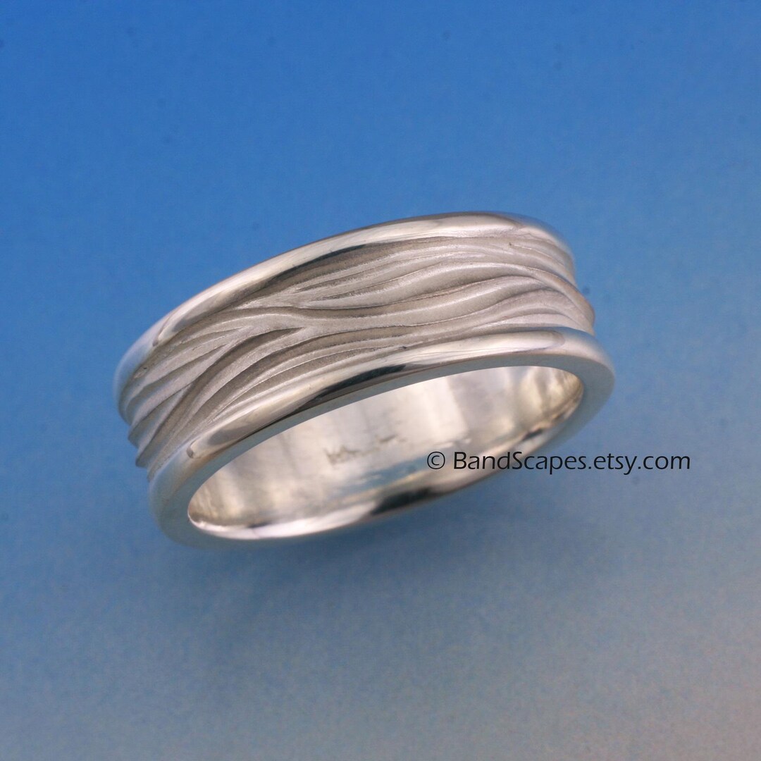 Ring Border Wave BORDER WAVE Wedding Band in Sterling Silver, 8mm Width - Etsy