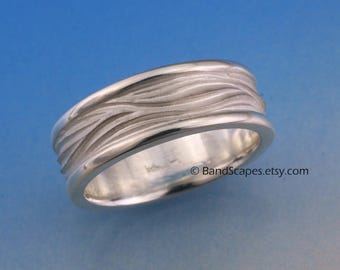 BORDER WAVE Wedding Band in Sterling Silver, 8mm Width