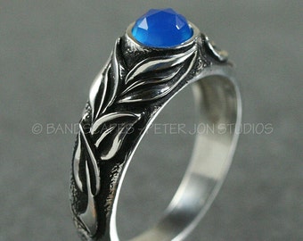 Silver GRACEFUL LEAVES RING,  Made to Order.  Shown with Chalcedony