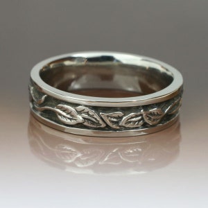 CIRCLING LEAVES Wedding Band. 6mm width. This ring in sterling silver. Leaf Ring, Leaf Band image 3
