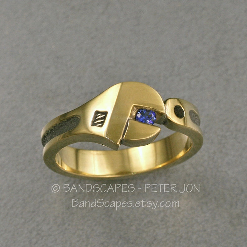 Sterling WRENCH WEDDING BAND with Genuine Sapphire. A real wedding ring for all mechanics image 5