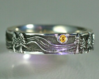 Sterling RIVER RUN with Yellow Sapphire, White Sapphire, Wedding Band, Or Without Stone