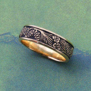 Wedding Band, PINE CONES and Forget-me-nots, Detailed Carving in Your ...