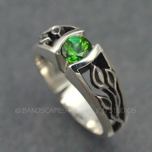 STERLING, 3-LEAF Ring with Green Tourmaline or Your Choice of Stone,  Twig and Leaf, Delicate Leaf,