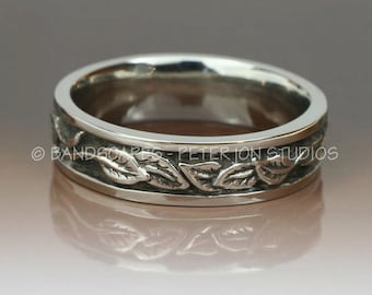 CIRCLING LEAVES BAND Handmade in 14k gold - Your Choice of yellow, rose or white.