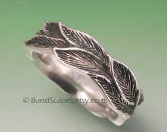 LAUREL LEAF Wedding Band, Handmade in Sterling Silver, Leaf Ring, Leaves Band, Unisex Band