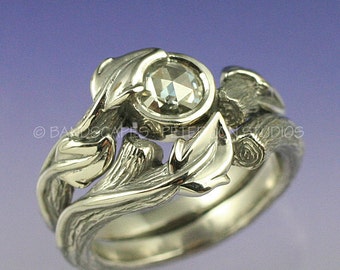 MOISSANITE DESERT ROSE Sterling Silver, Engagement Ring, Wedding Ring Set, These Rings Made To Order