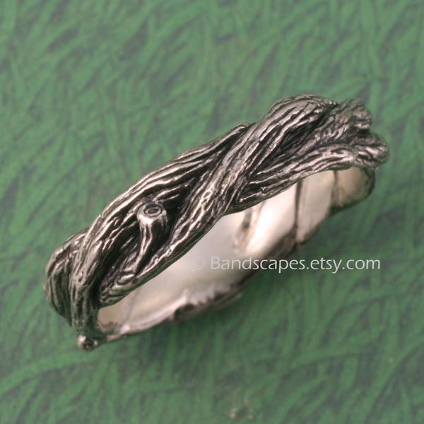 VERDREHTE ZWEIGE Ehering.  Diese Band in Sterling Silber. Zweig, Zweig, Ehering