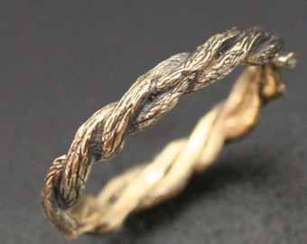 NARROW TWISTED TWIGS Band.  Delicate 3mm width.  This ring in 14k yellow, rose or white gold