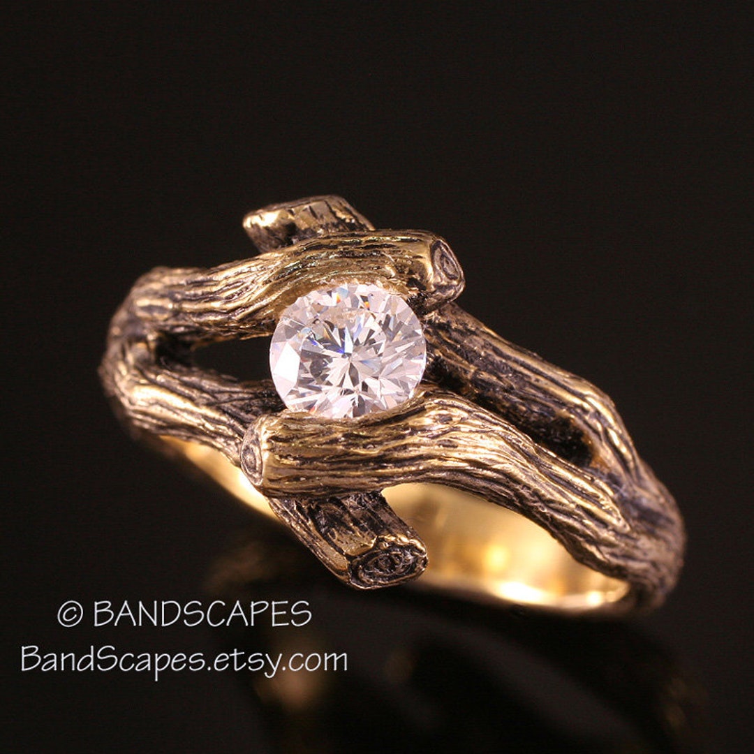 TWIN TWIGS Ring Made in Your Choice of With 5mm Moissanite