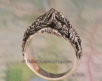 BIG PEAK, Mountain Ring, Handmade in Sterling Silver, Pine Tree Ring, Pine Band, Mountain Band, River Band