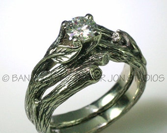 5mm ACADIA WEDDING RING Set - Engagement Ring, Matching Weddng Band, 14k gold, with 1/2ct. Moissanite
