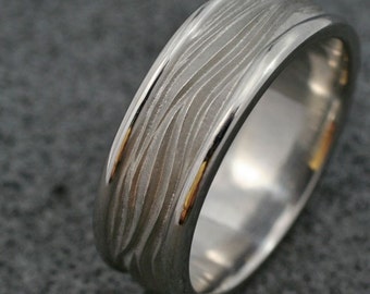 BORDERED WAVE Wedding Band in Sterling Silver, 8mm Width