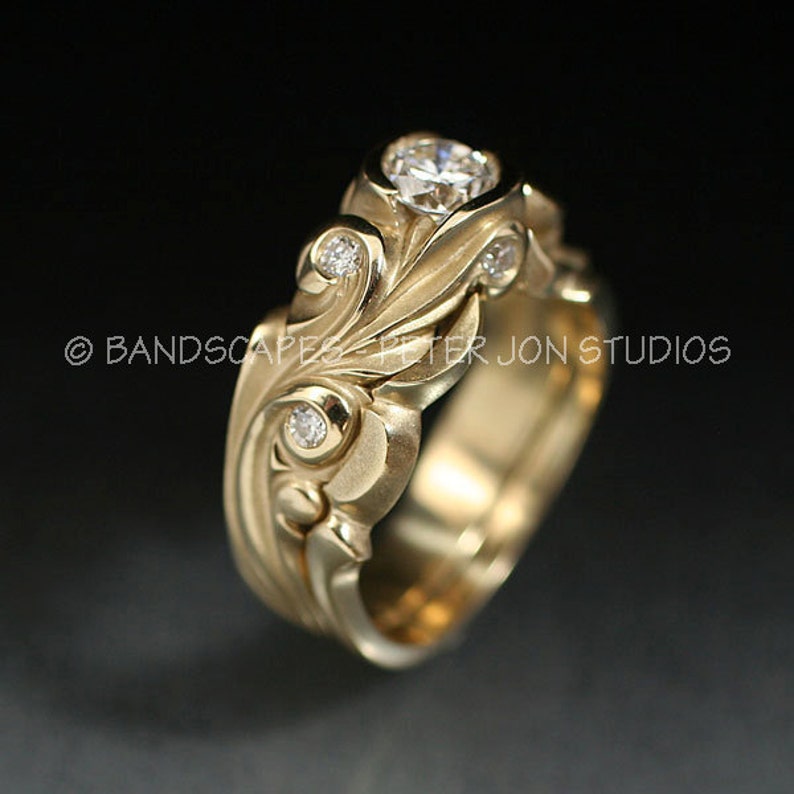 ANNE with MOISSANITE This Wedding Ring set hand made to order, in 14k Yellow, 14k white, or 14k Rose image 5