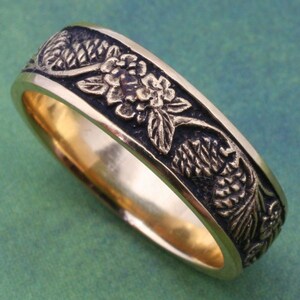 Wedding Band, PINE CONES and Forget-me-nots, Detailed Carving in Your ...