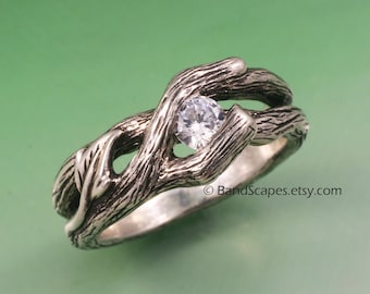 ETERNAL SPRING Wedding Ring.  This Twig ring made to order in sterling with White Sapphire, Other stones are possible