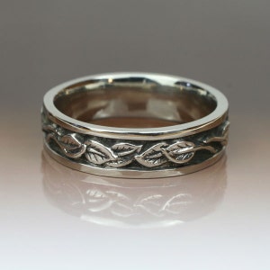 CIRCLING LEAVES Wedding Band. 6mm width. This ring in sterling silver. Leaf Ring, Leaf Band image 2