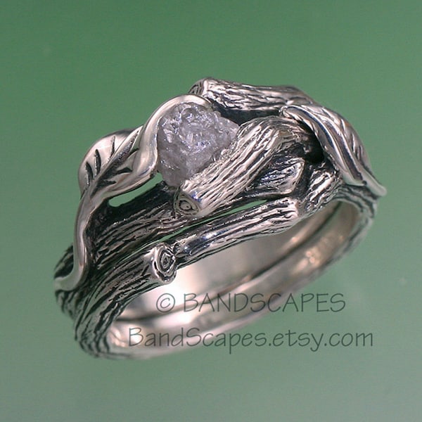 SHERWOOD Raw Diamond, Rough, Uncut Diamond, Handmade in Sterling Silver Wedding Rings