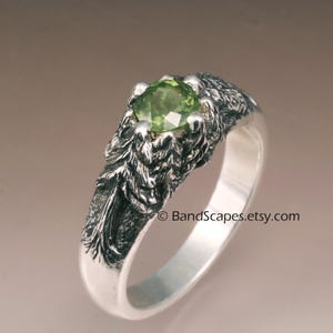 WHISPERING PINES, Green Sapphire in Solid 14k Gold. Stone Set In The Tree Tops, Pine, Pine Tree Ring, Engagement Wedding Ring