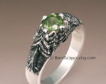 WHISPERING PINES, Green Sapphire in Solid 14k Gold. Stone Set In The Tree Tops, Pine, Pine Tree Ring, Engagement Wedding Ring